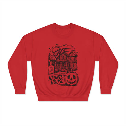 Spooky Haunted House Sweatshirt, Halloween Apparel, Unisex Crewneck, Ghostly Vibes, Cozy Fall Fashion, Halloween Gift