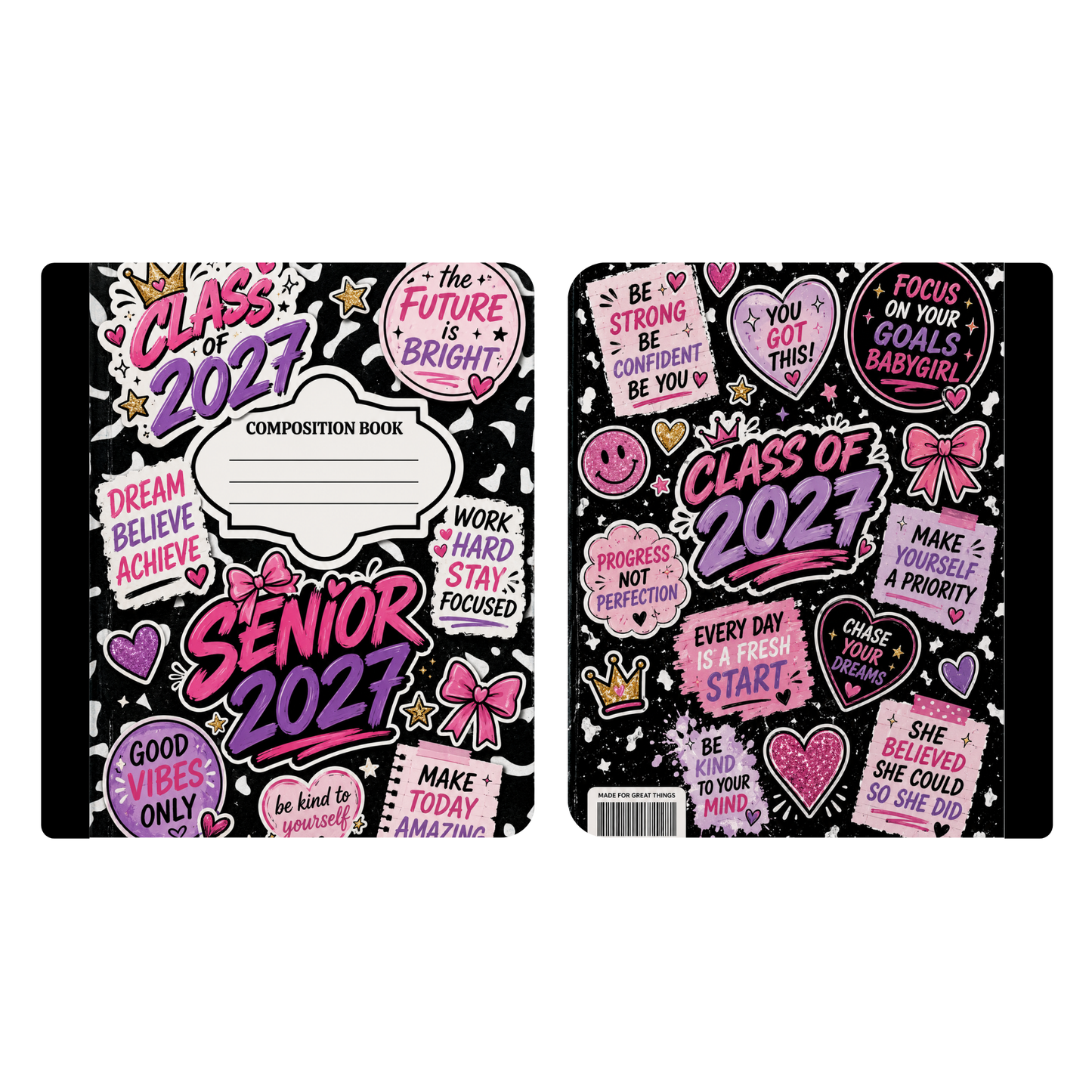 SENIOR NOTE BOOK COVER PINK/WHITE