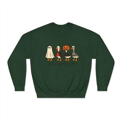 Spooky Goose Sweatshirt - Unisex Fall Apparel, Halloween Gift, Cozy Crewneck, Fun Goth Fashion, Cute Sweatshirt for Pumpkin Lovers