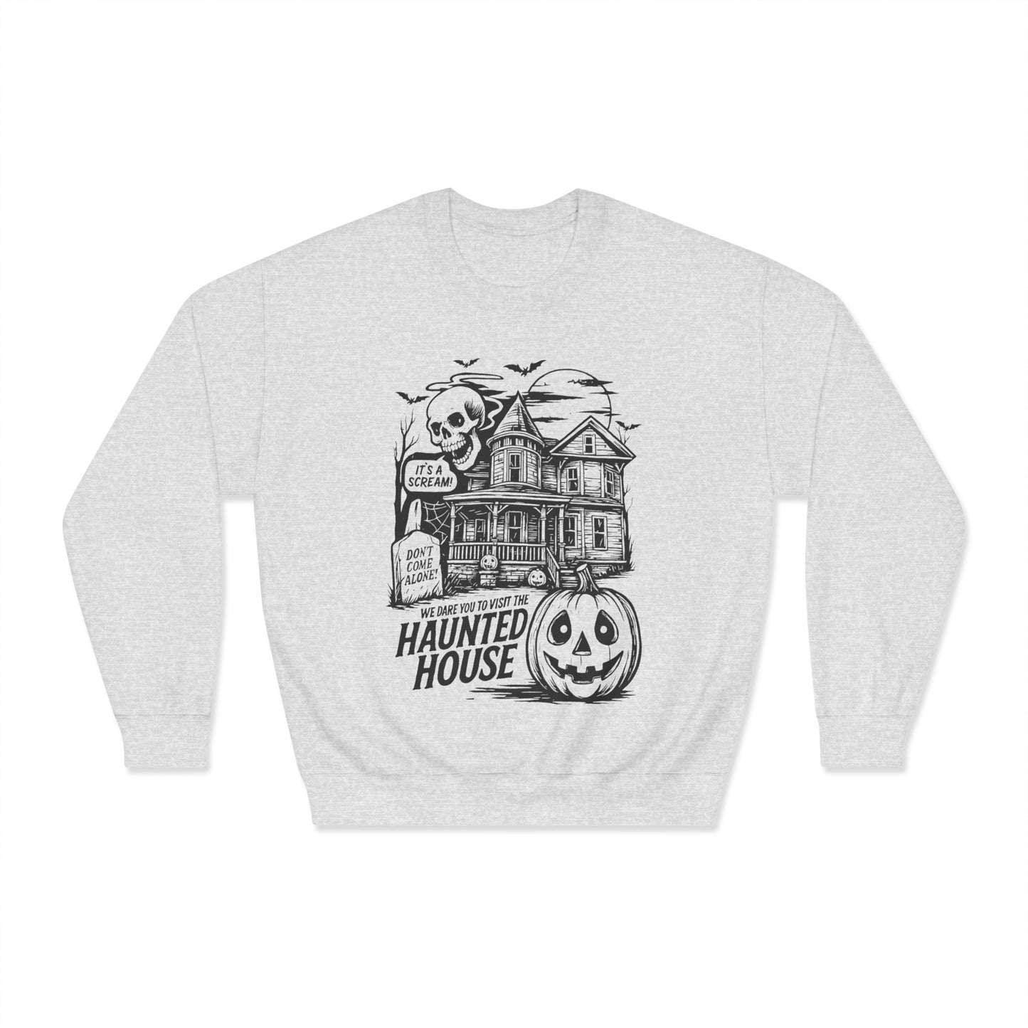 Spooky Haunted House Sweatshirt, Halloween Apparel, Unisex Crewneck, Ghostly Vibes, Cozy Fall Fashion, Halloween Gift