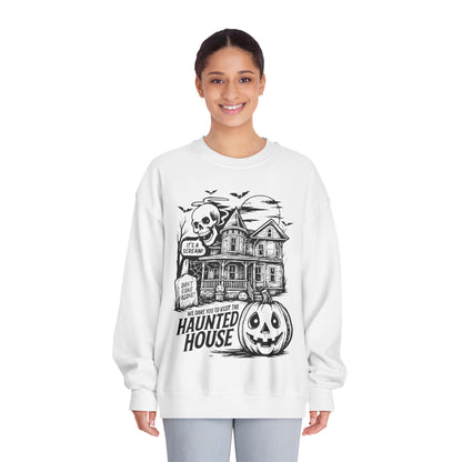 Spooky Haunted House Sweatshirt, Halloween Apparel, Unisex Crewneck, Ghostly Vibes, Cozy Fall Fashion, Halloween Gift