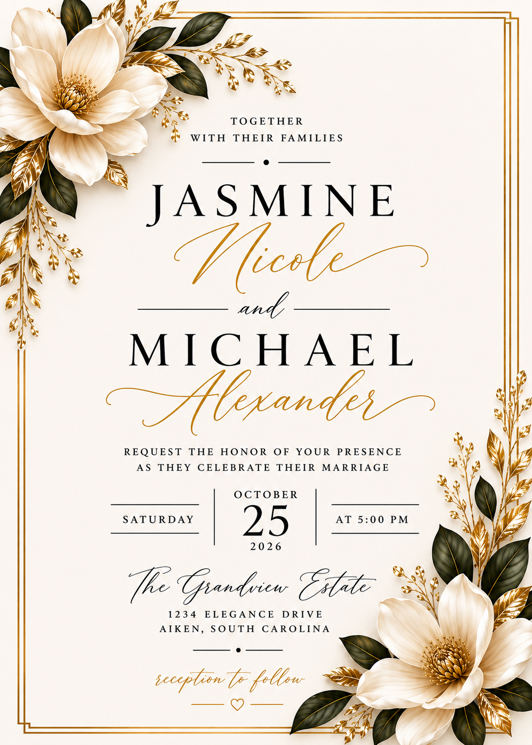 Magnolia Wedding Invitation Template