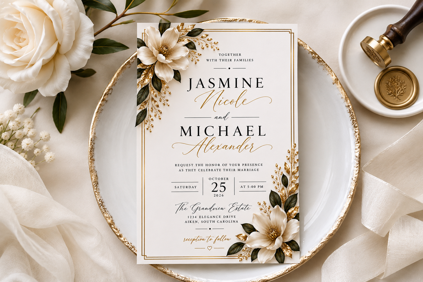 Magnolia Wedding Invitation Template