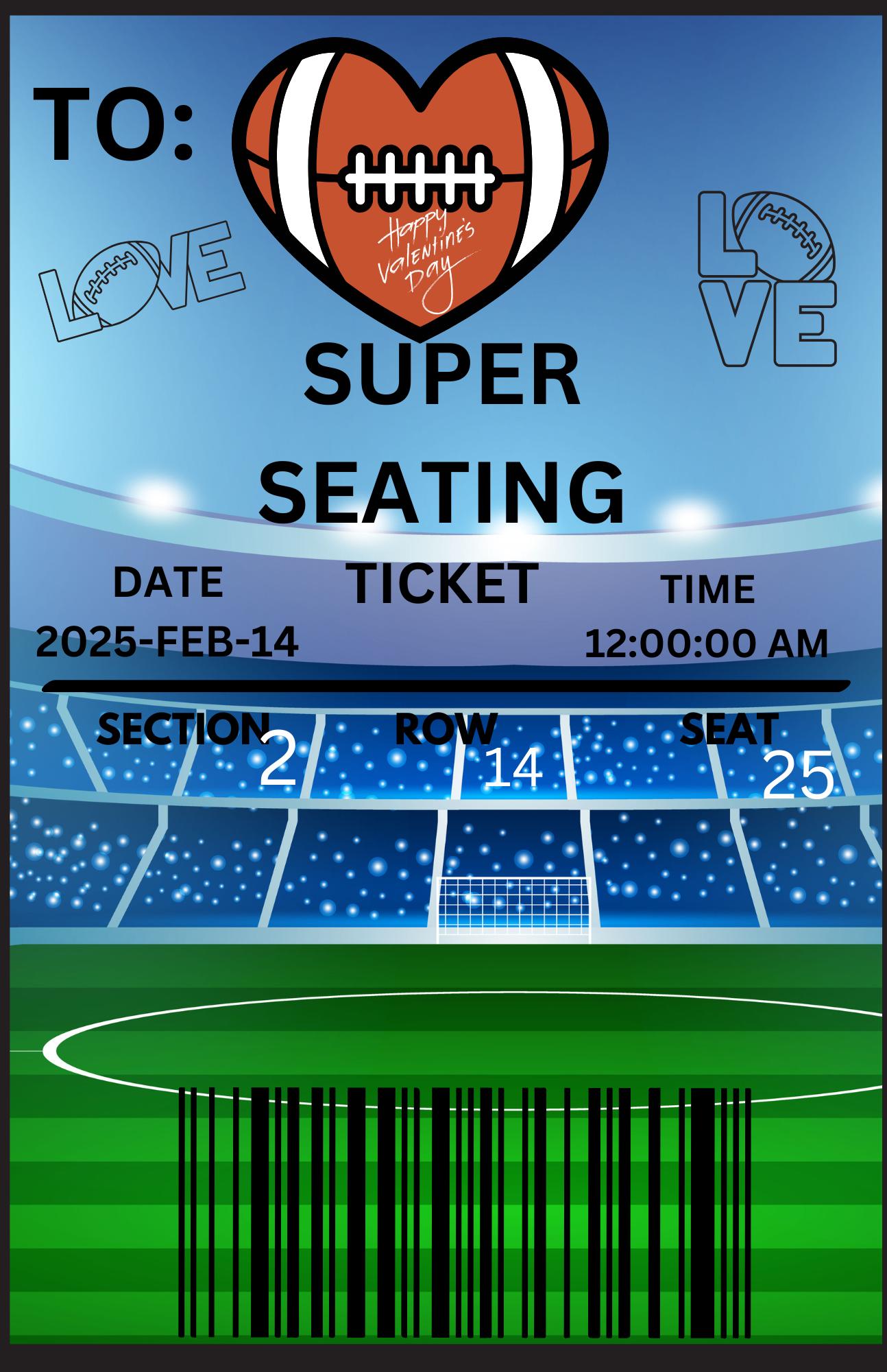 Sports/game valentines jumbo gift card